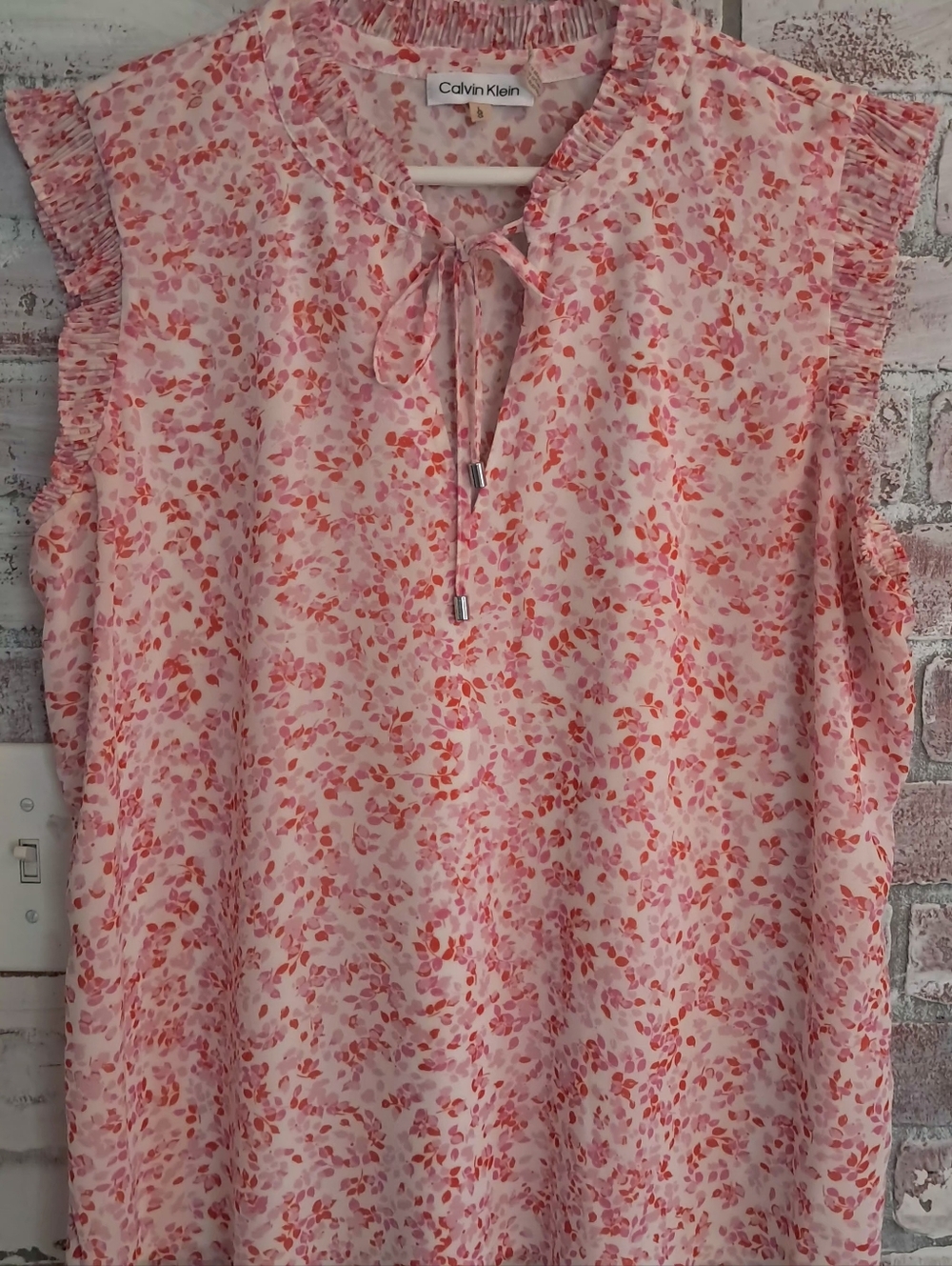 Calvin Klein Pink & Coral Floral Tie-Front Sleeveless Camisole Top Size Large